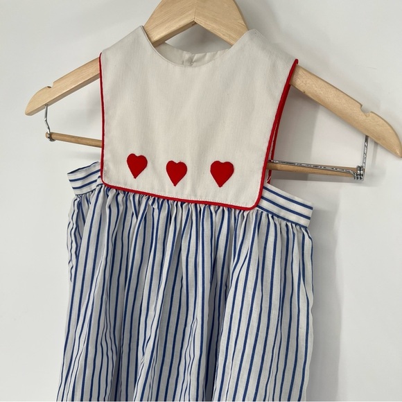 Vintage Girls Toddler Striped‎ Dress with Heart Accents Sz 5 - Picture 2 of 11